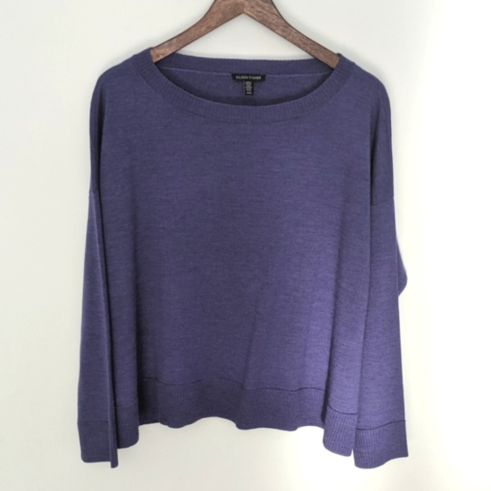 Eileen Fisher Merino Wool Purple Boatneck Top M